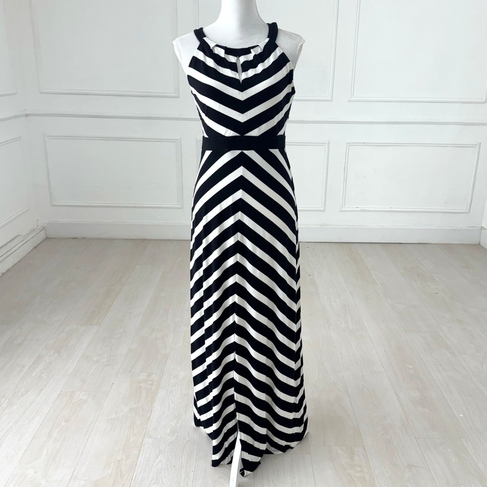 White House Black Market Maxi Dress Womens Small Chevron Striped Halter Sundress